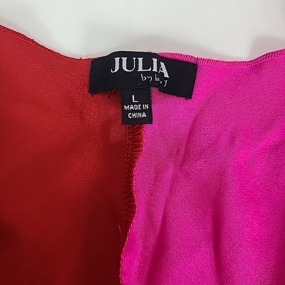 NEW JULIA by Love J Satin Red Pink Tie Front Crop Top Blouse Sz L - Picture 6 of 10